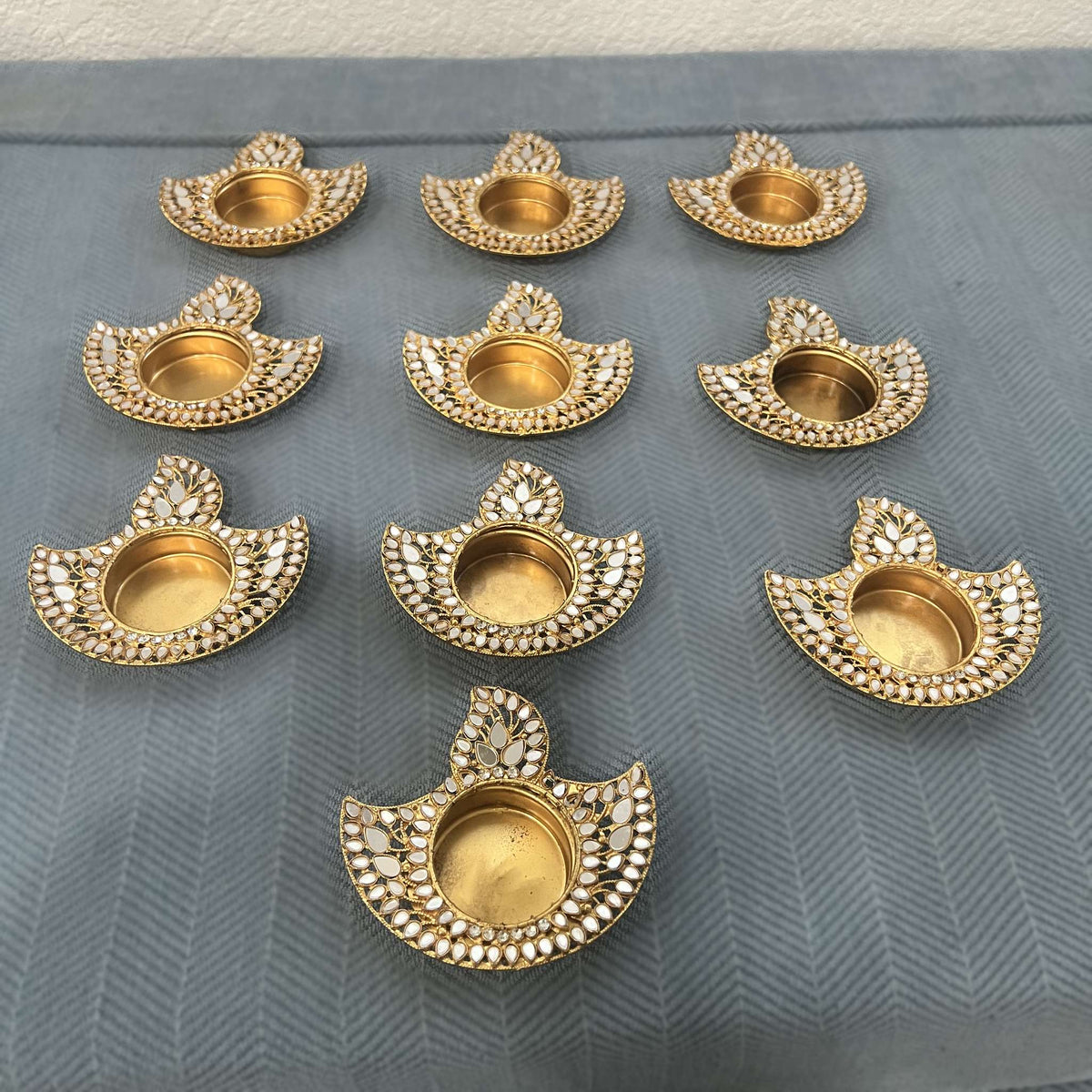 Mirror Diya Set of 10 - Gold Sunflower, Paisley, Kalash or Deep