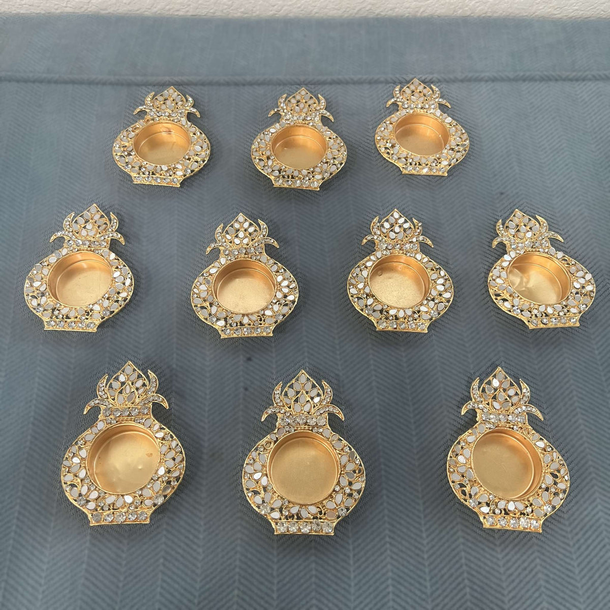 Mirror Diya Set of 10 - Gold Sunflower, Paisley, Kalash or Deep