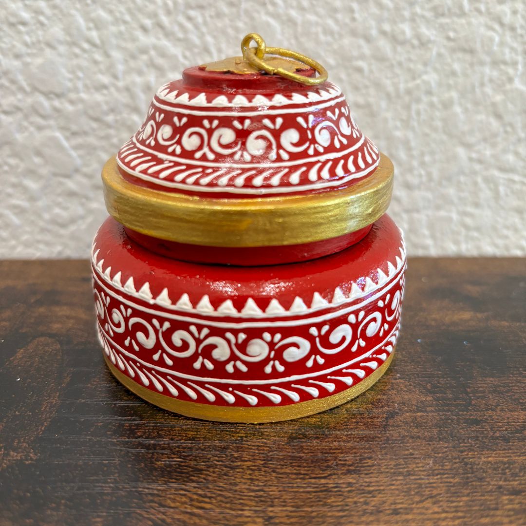 Wooden Kumkum Box - 4-Inch Hand-Painted Tikka Box, 3 Colours