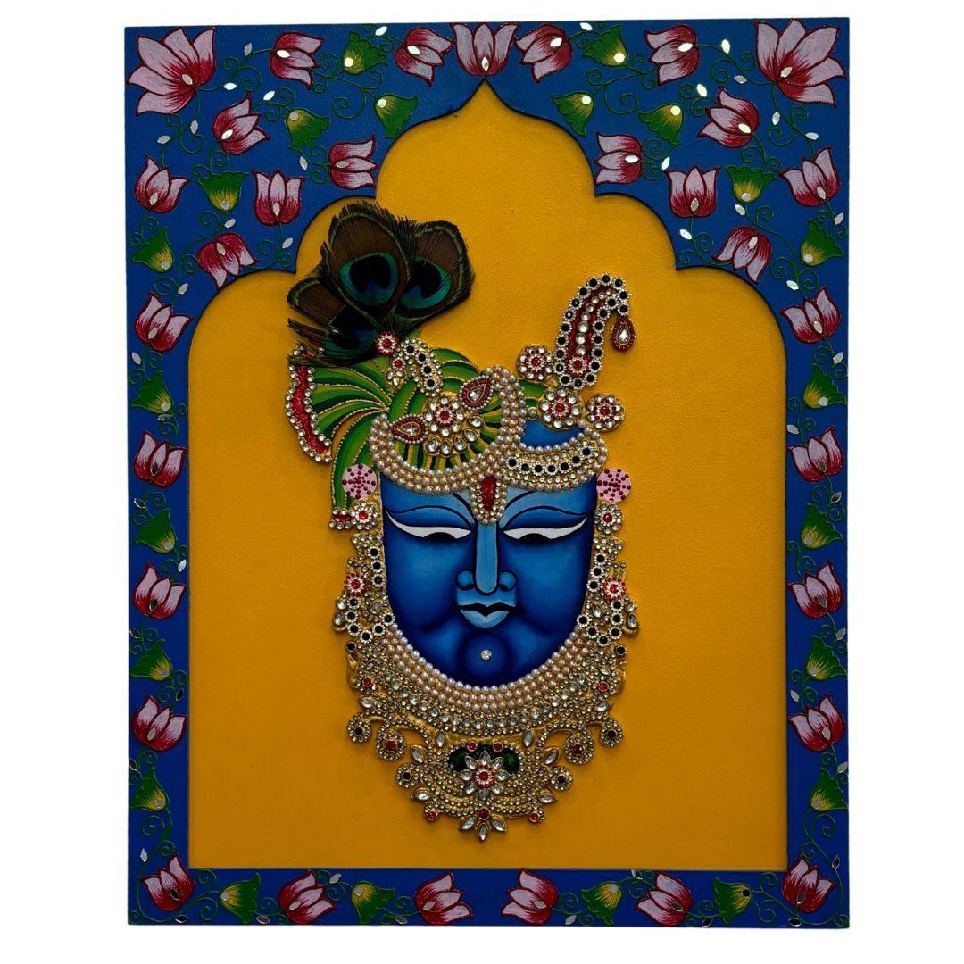 Shreenathji Wall Art – 20x16 Jharokha Panel with Mirror Work