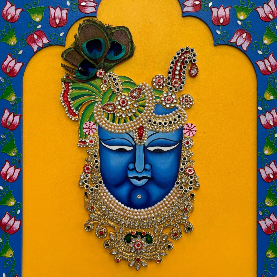 Shreenathji Wall Art – 20x16 Jharokha Panel with Mirror Work