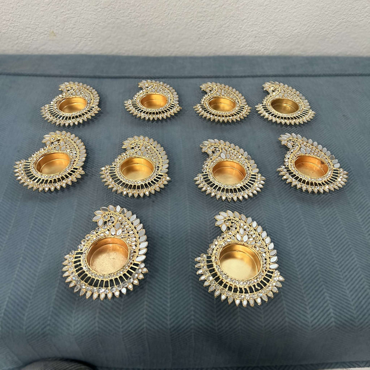 Mirror Diya Set of 10 - Gold Sunflower, Paisley, Kalash or Deep