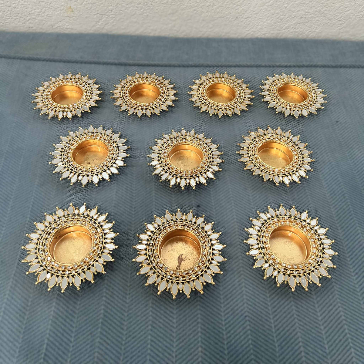 Mirror Diya Set of 10 - Gold Sunflower, Paisley, Kalash or Deep