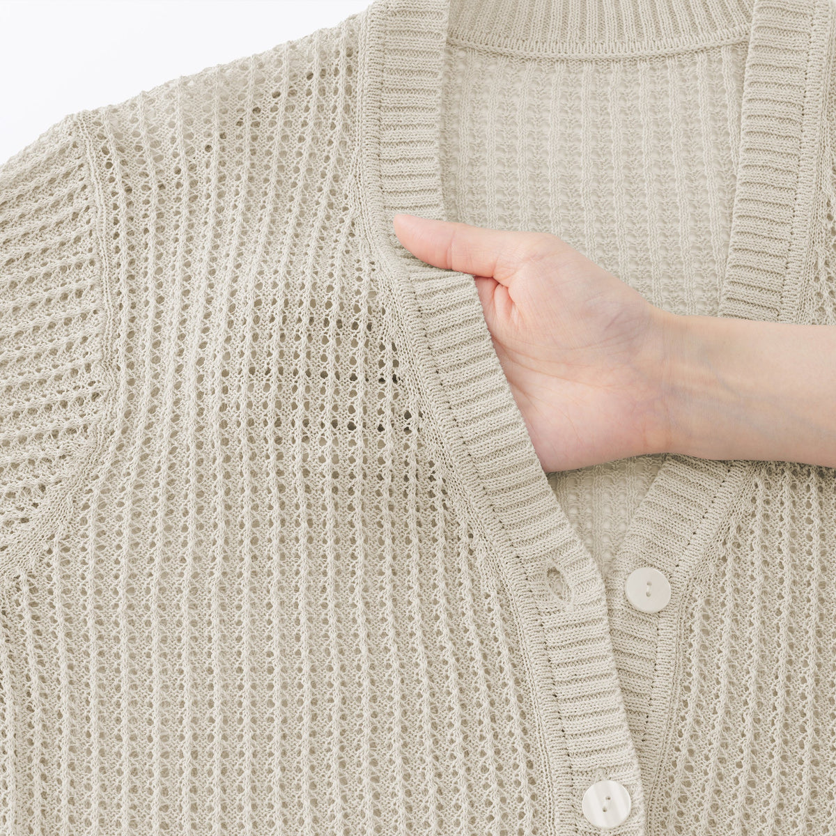 Linen Blend Mesh V-Neck Cardigan