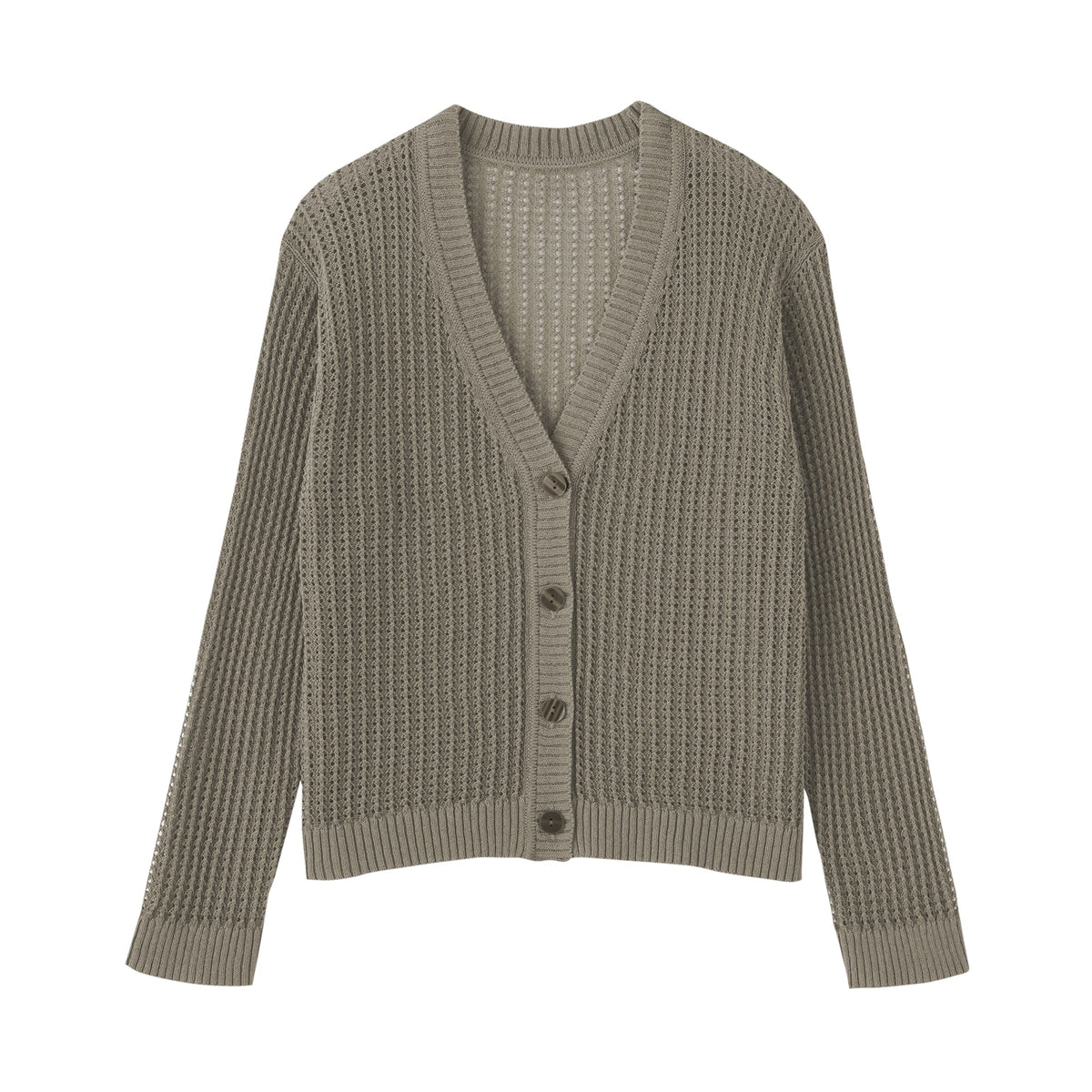 Linen Blend Mesh V-Neck Cardigan