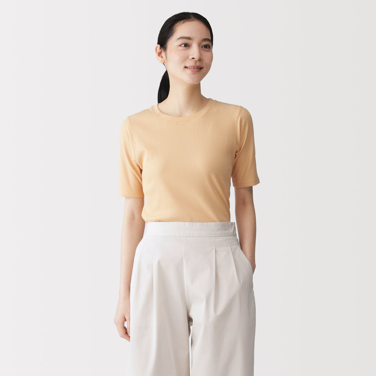 Lyocell Blend Rib Half Sleeve T-Shirt