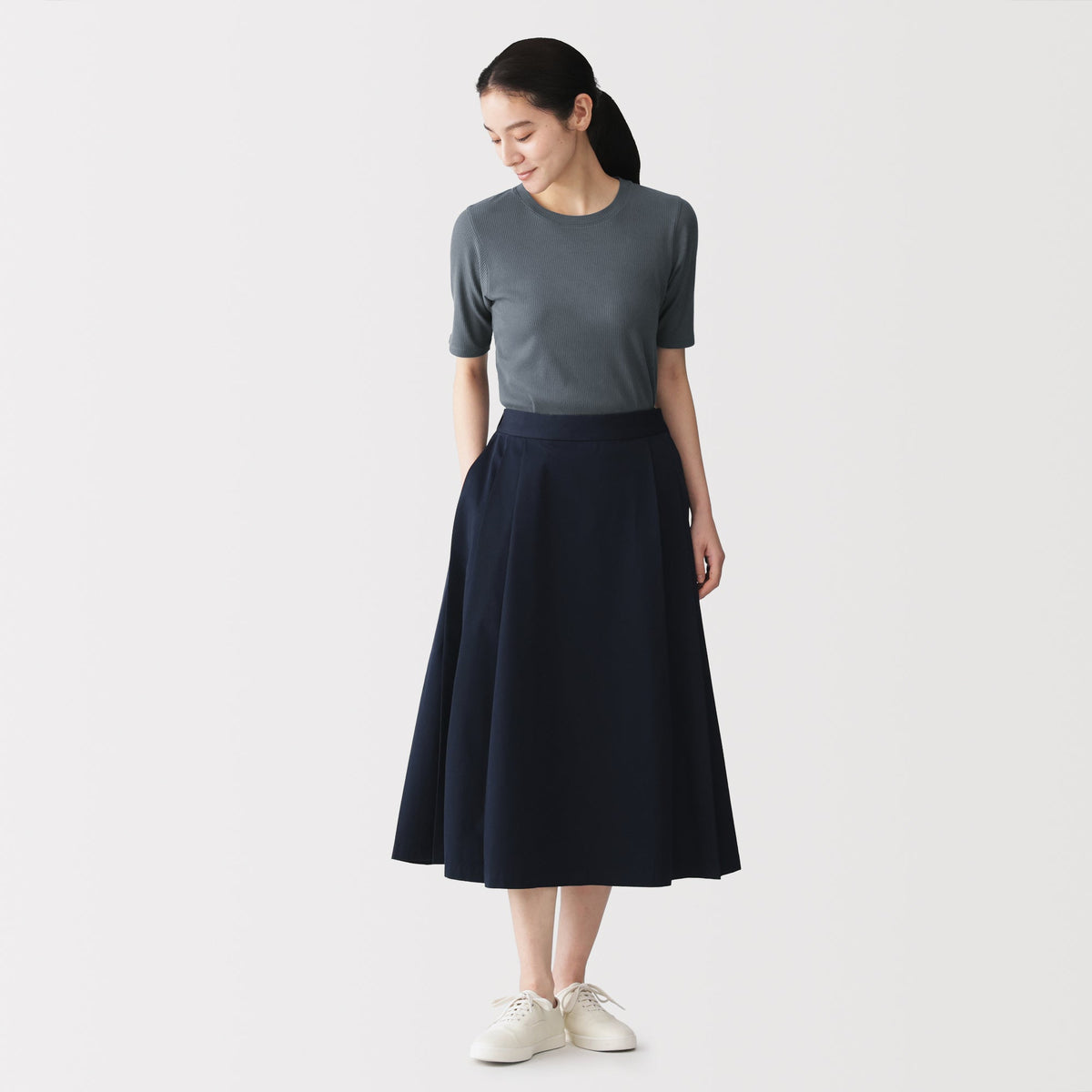 Lyocell Blend Rib Half Sleeve T-Shirt