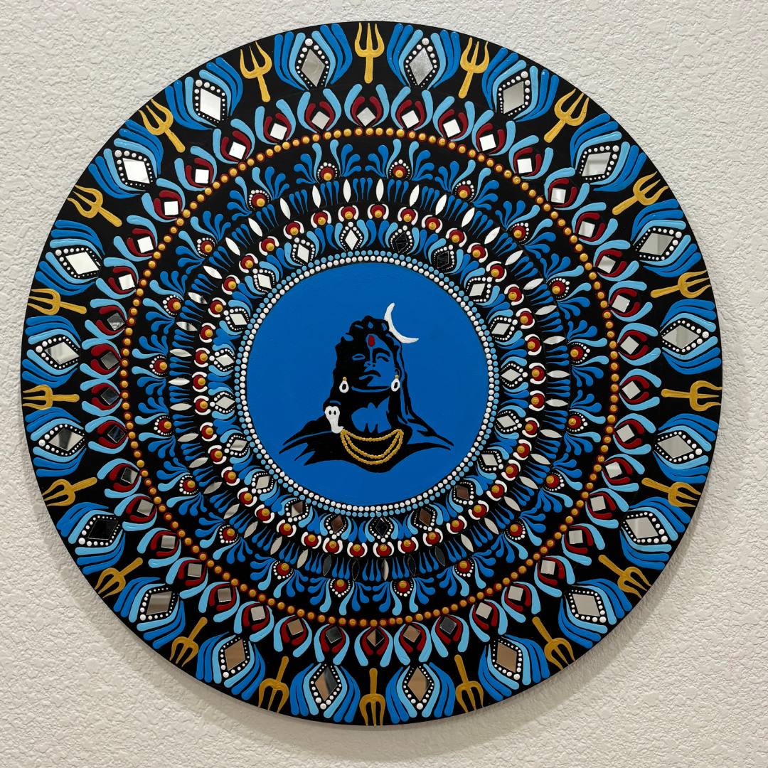 24-Inch Adiyogi Shiva Wall Art - Hand-Painted Meditation Decor