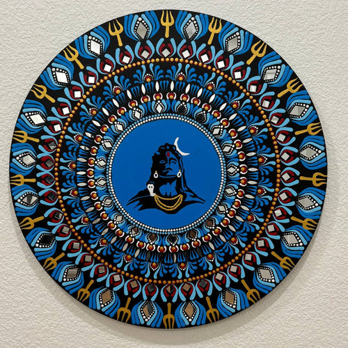 24-Inch Adiyogi Shiva Wall Art - Hand-Painted Meditation Decor