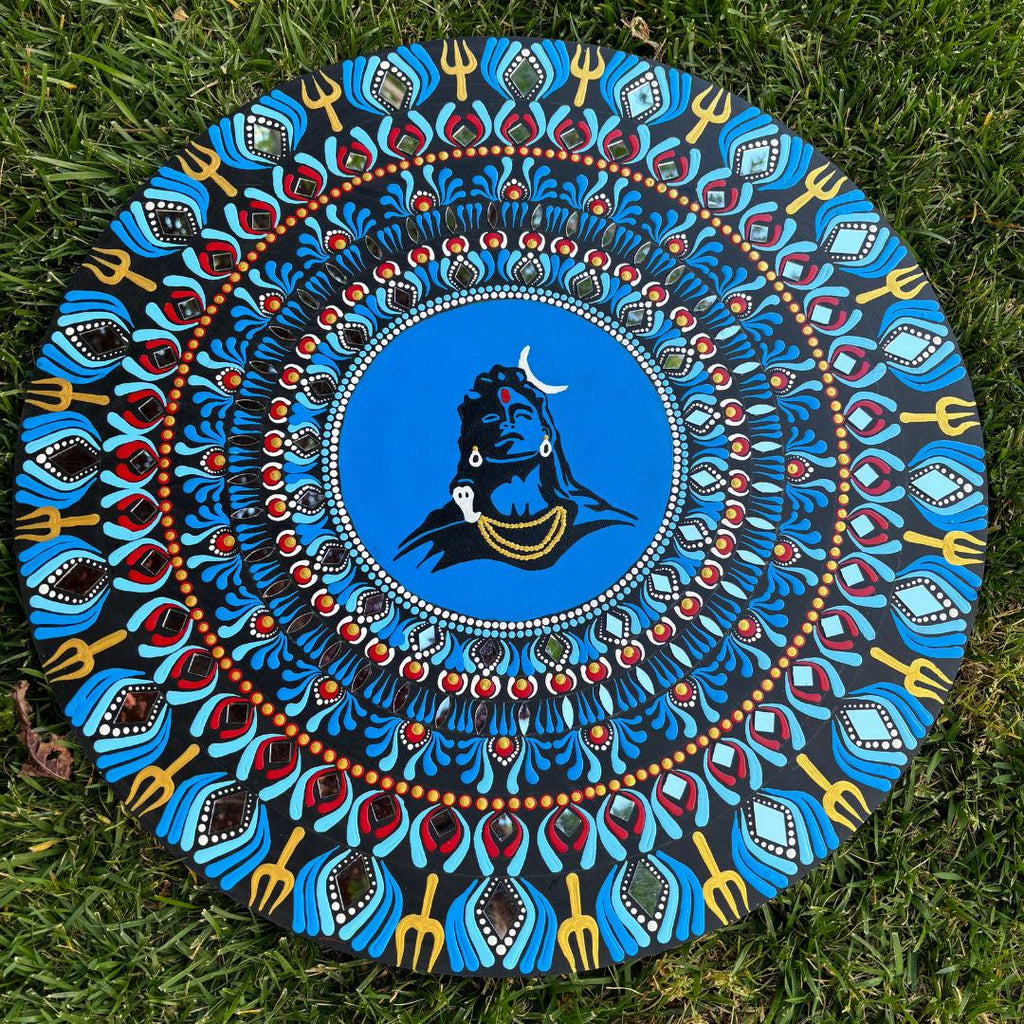 24-Inch Adiyogi Shiva Wall Art - Hand-Painted Meditation Decor