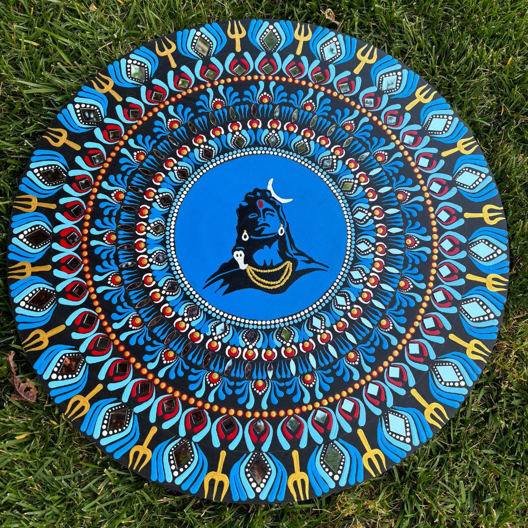 24-Inch Adiyogi Shiva Wall Art - Hand-Painted Meditation Decor