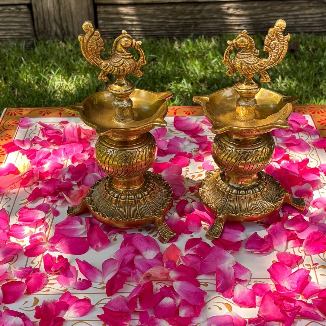 Annam Bird Brass Diya - 8.5in Kuthu Vilakku Oil Lamp