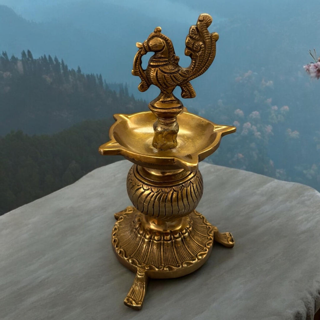 Annam Bird Brass Diya - 8.5in Kuthu Vilakku Oil Lamp