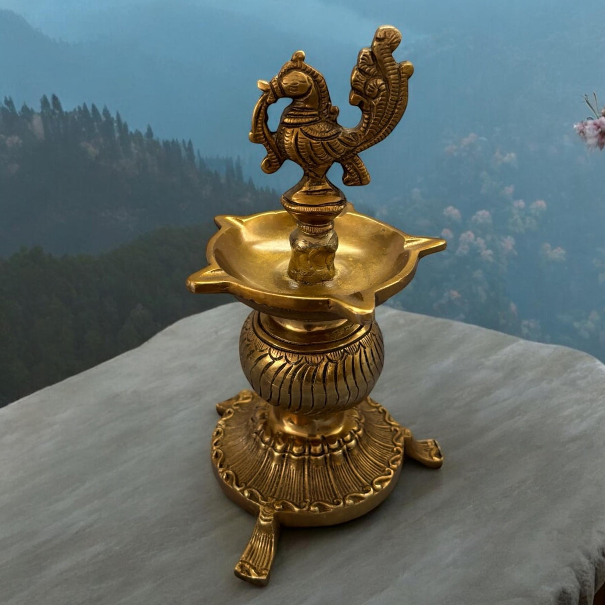 Annam Bird Brass Diya - 8.5in Kuthu Vilakku Oil Lamp