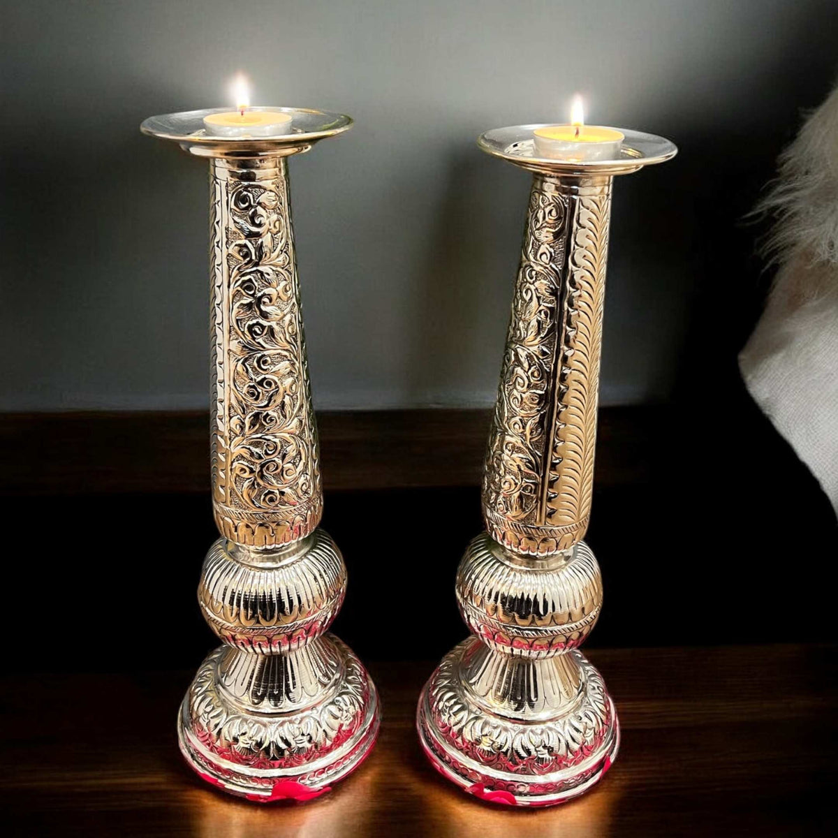 12-Inches Candle Holder Set | Antique Silver