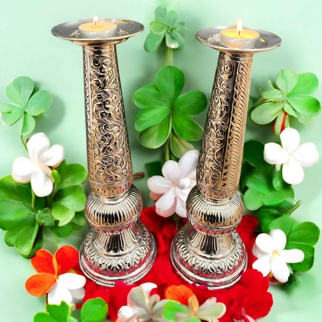 12-Inches Candle Holder Set | Antique Silver