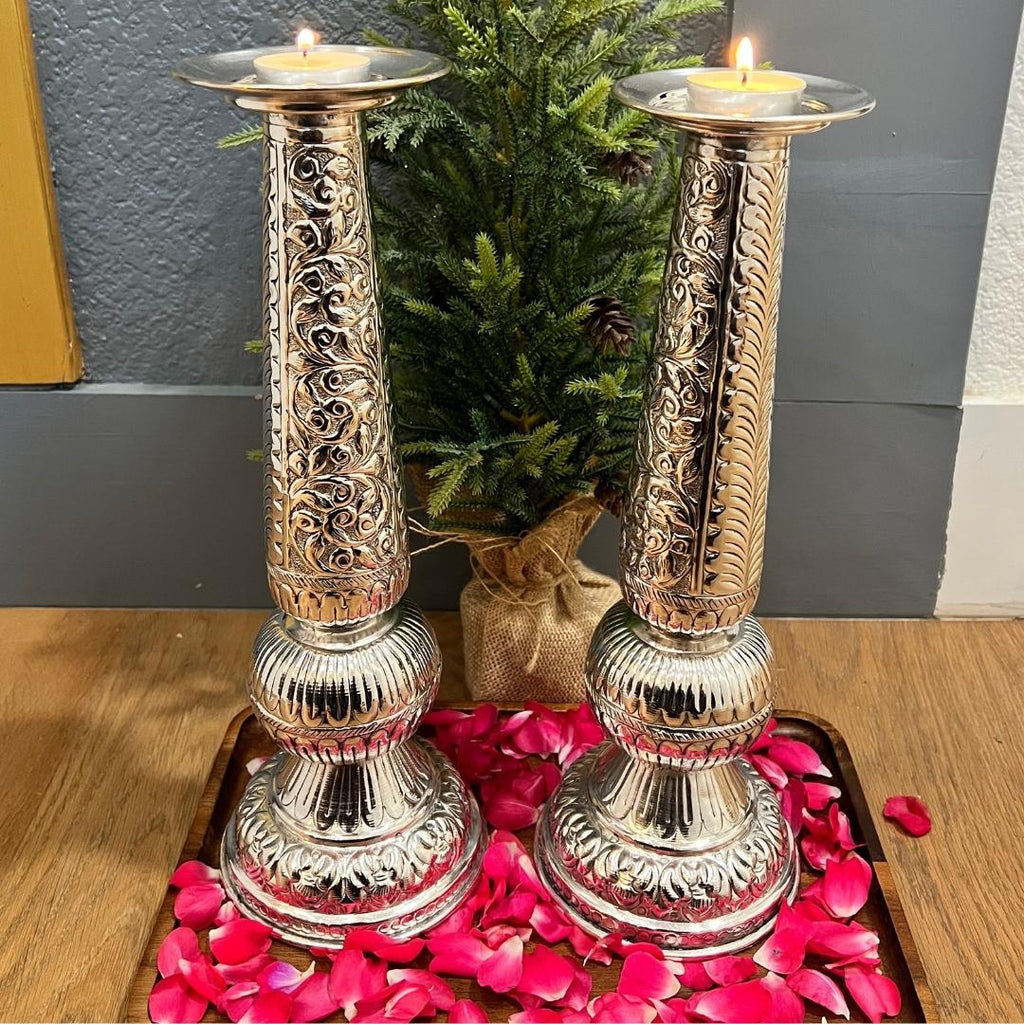 12-Inches Candle Holder Set | Antique Silver