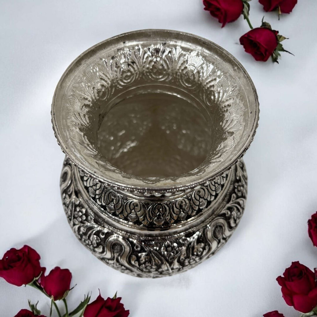 7-Inches Kalash Leaves Design | Antique Silver Lota