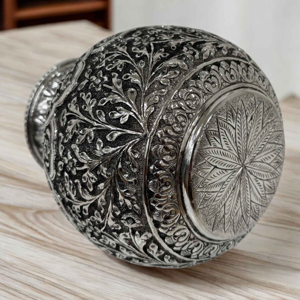 7-Inches Kalash Leaves Design | Antique Silver Lota