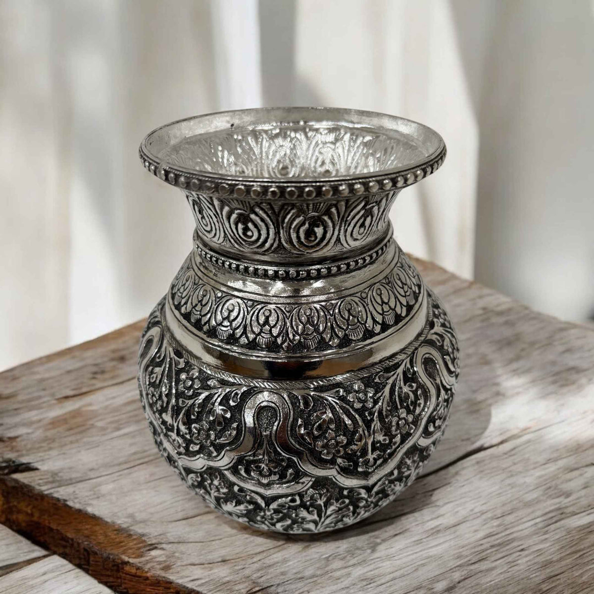 7-Inches Kalash Leaves Design | Antique Silver Lota