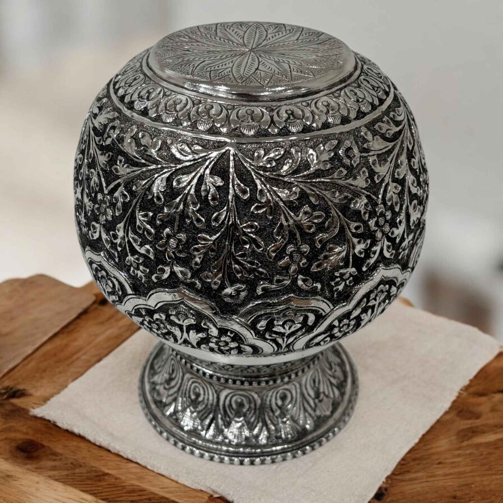 7-Inches Kalash Leaves Design | Antique Silver Lota