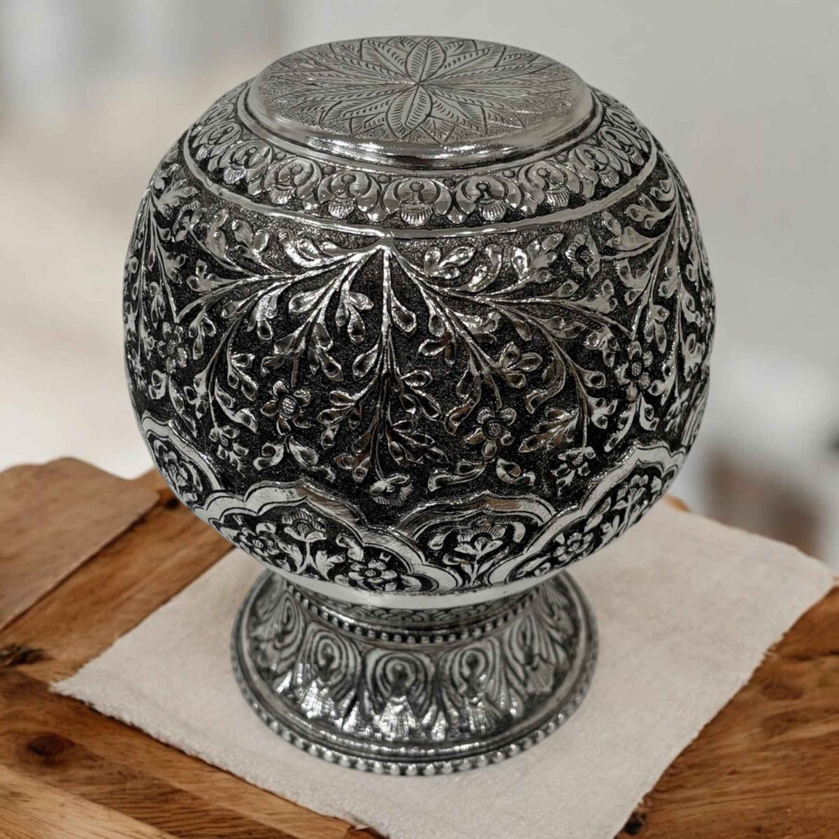 7-Inches Kalash Leaves Design | Antique Silver Lota