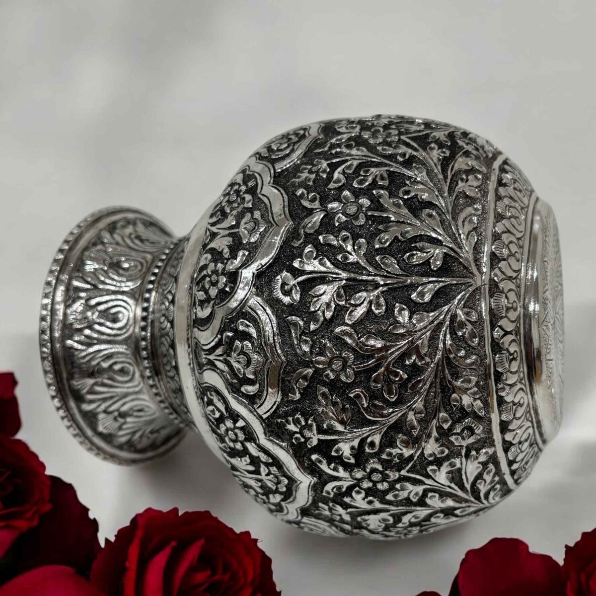 7-Inches Kalash Leaves Design | Antique Silver Lota