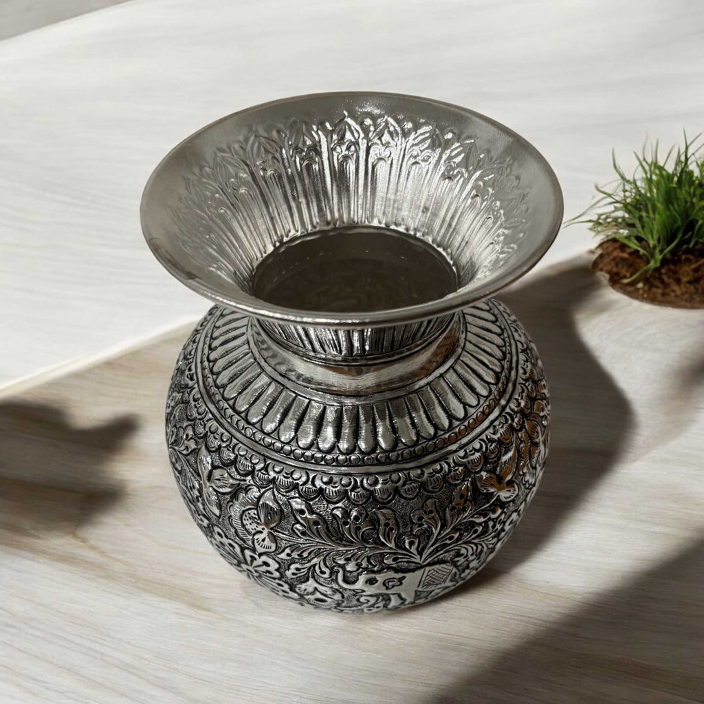 7.5-Inches Kalash Elephant Design | Antique Silver Lota