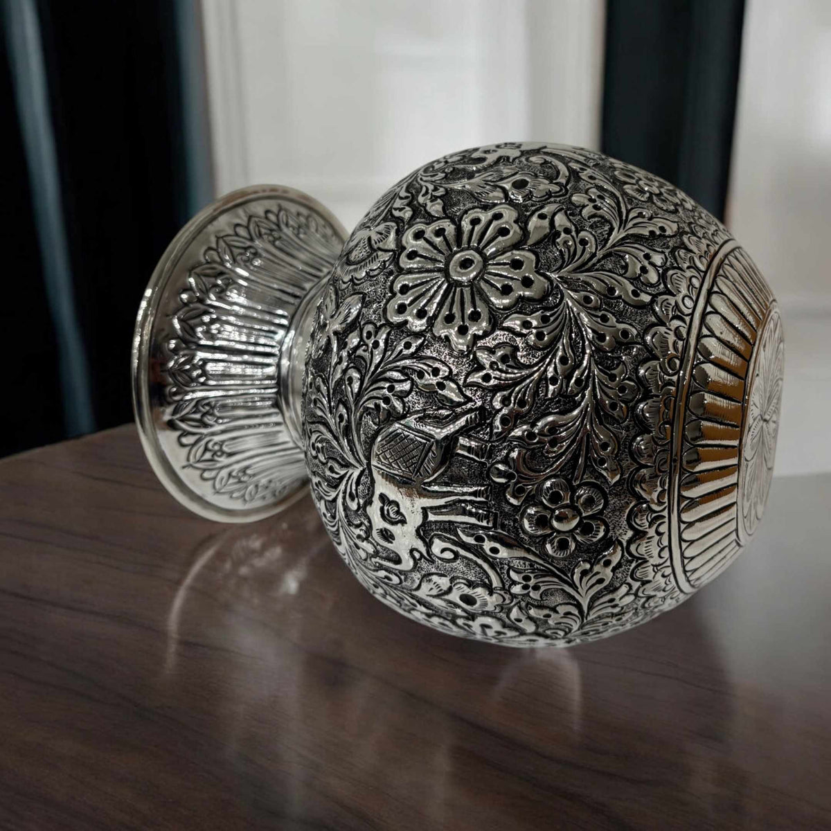 7.5-Inches Kalash Elephant Design | Antique Silver Lota