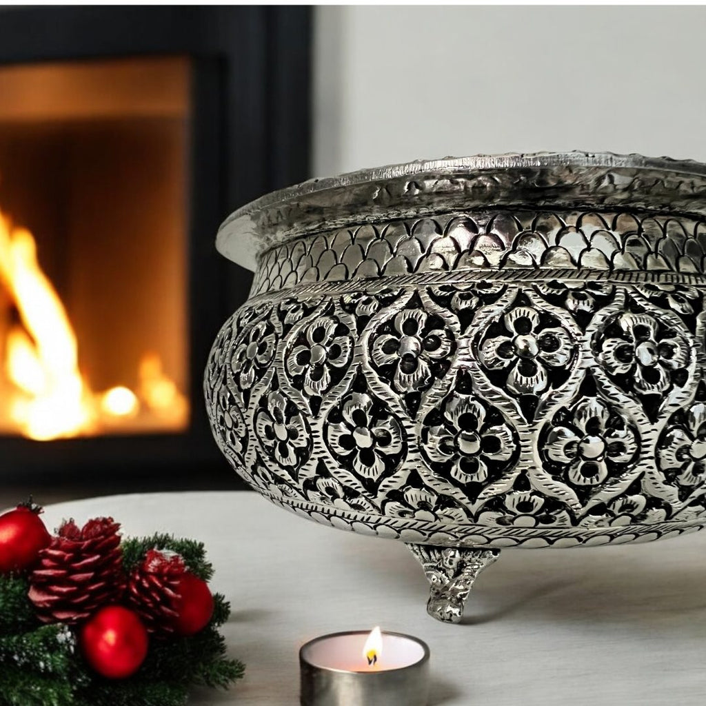 7.5-Inch Floral Cutout Urli Bowl | Antique Silver