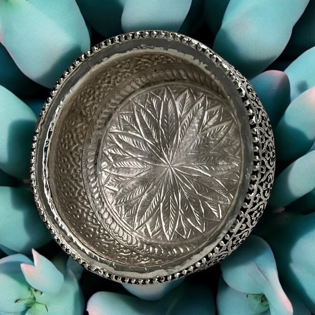 7.5-Inch Floral Cutout Urli Bowl | Antique Silver