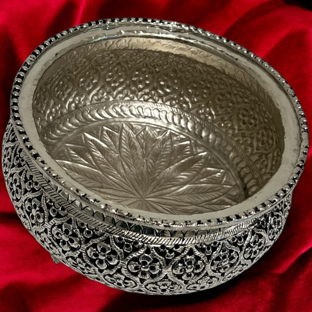 7.5-Inch Floral Cutout Urli Bowl | Antique Silver