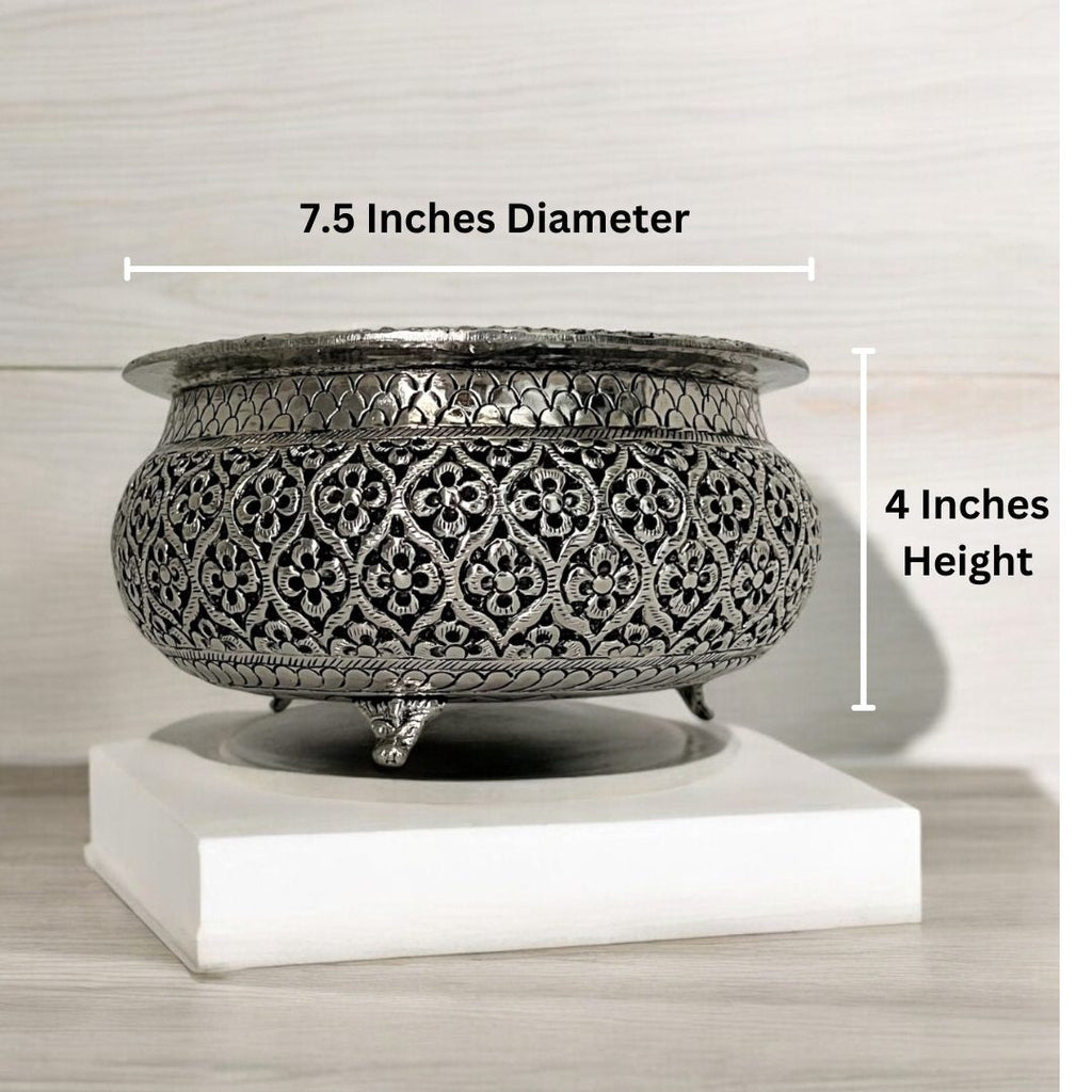7.5-Inch Floral Cutout Urli Bowl | Antique Silver