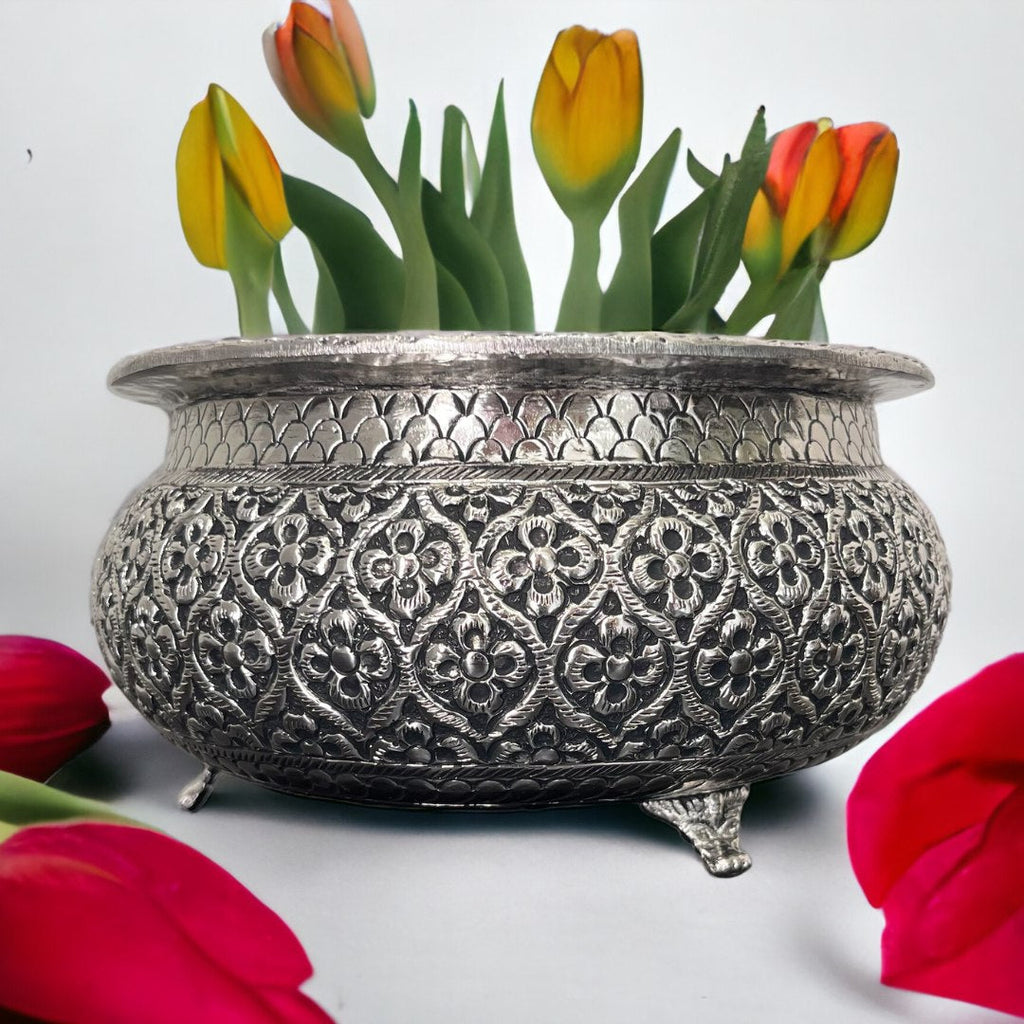 7.5-Inch Floral Cutout Urli Bowl | Antique Silver