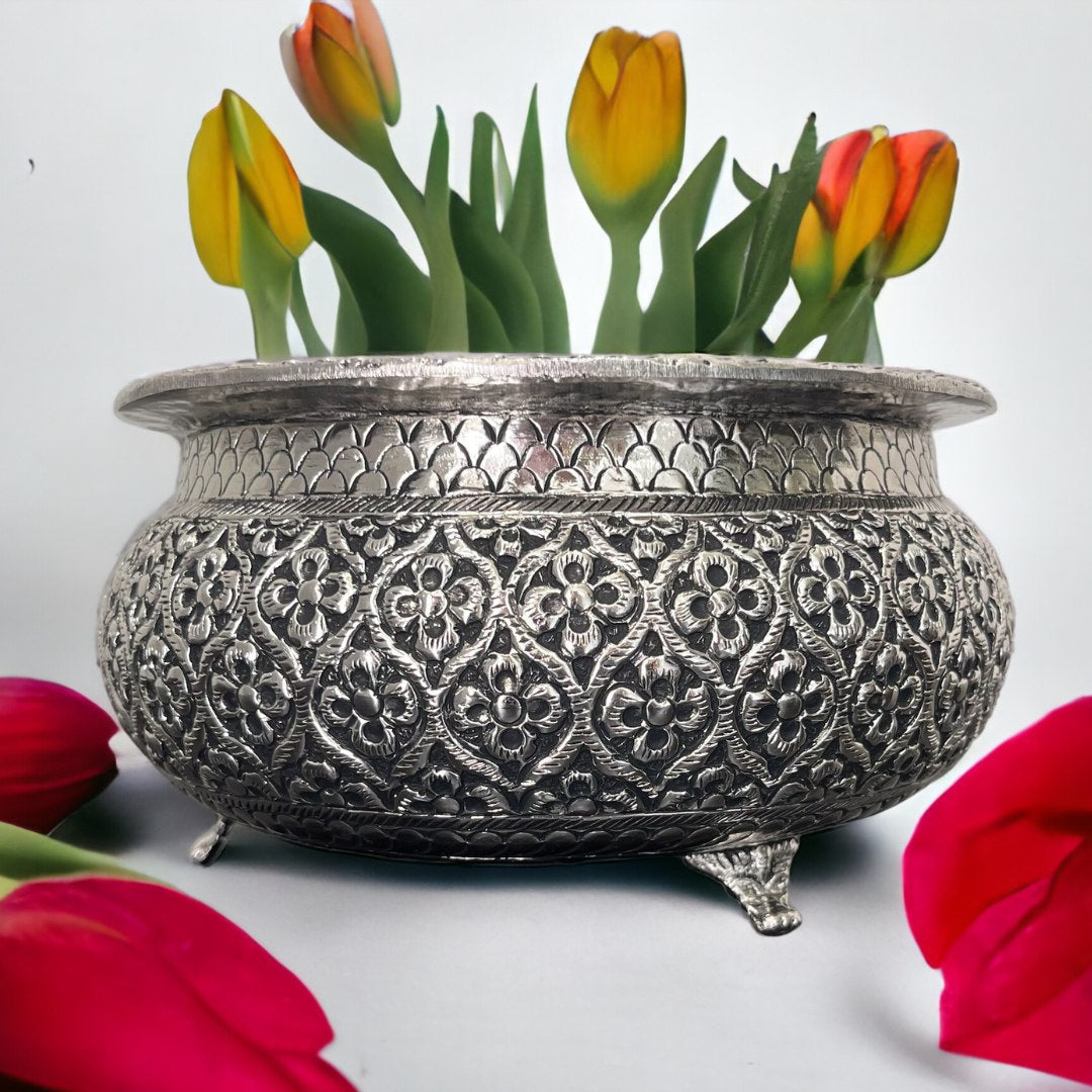 7.5-Inch Floral Cutout Urli Bowl | Antique Silver
