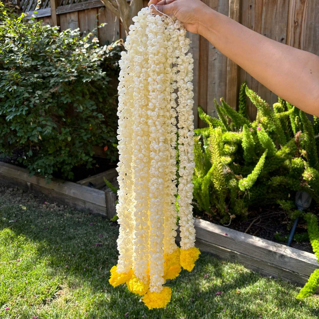 Mogra Jasmine Garland Set of 10 with Marigold Buds - 5FT or 2FT