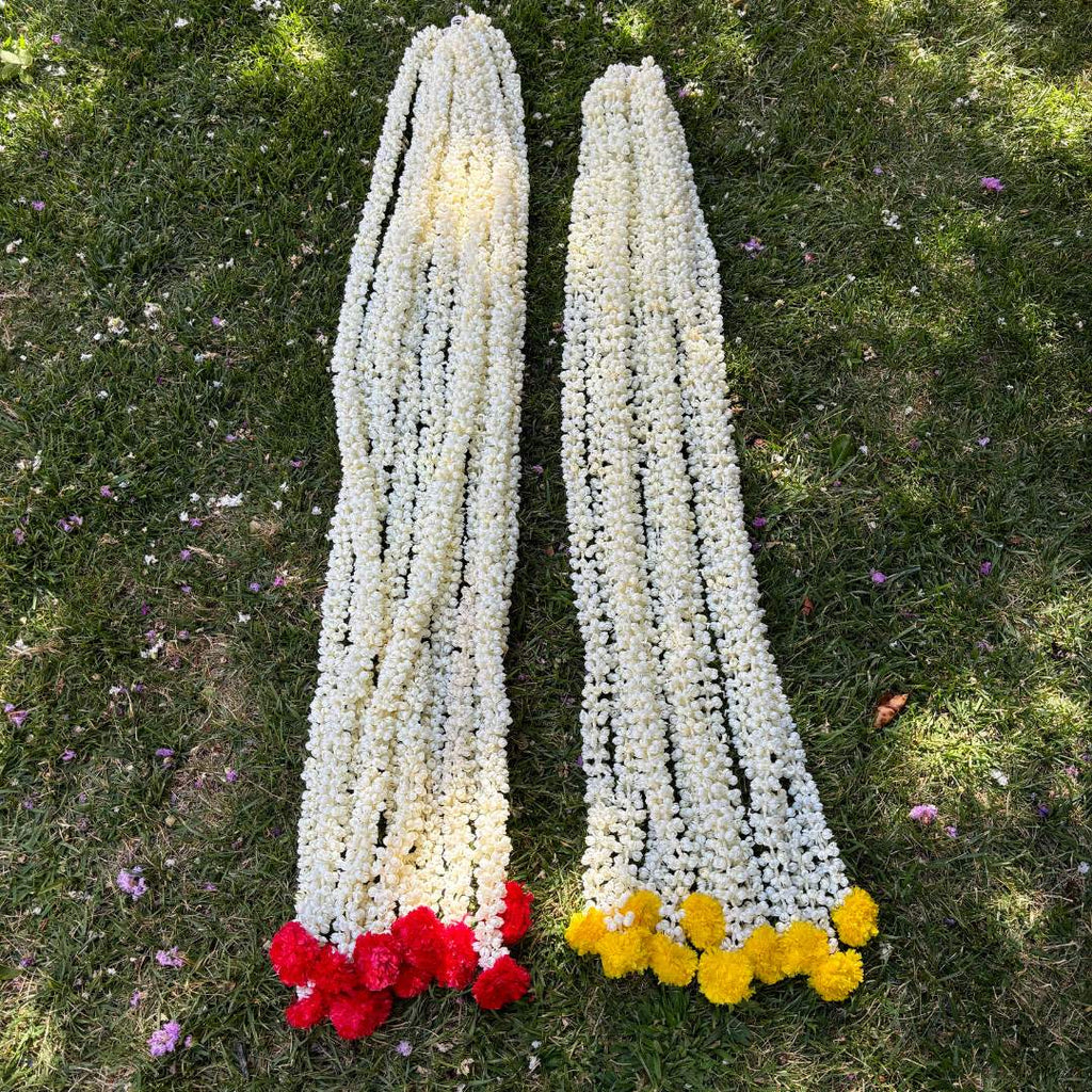 Mogra Jasmine Garland Set of 10 with Marigold Buds - 5FT or 2FT