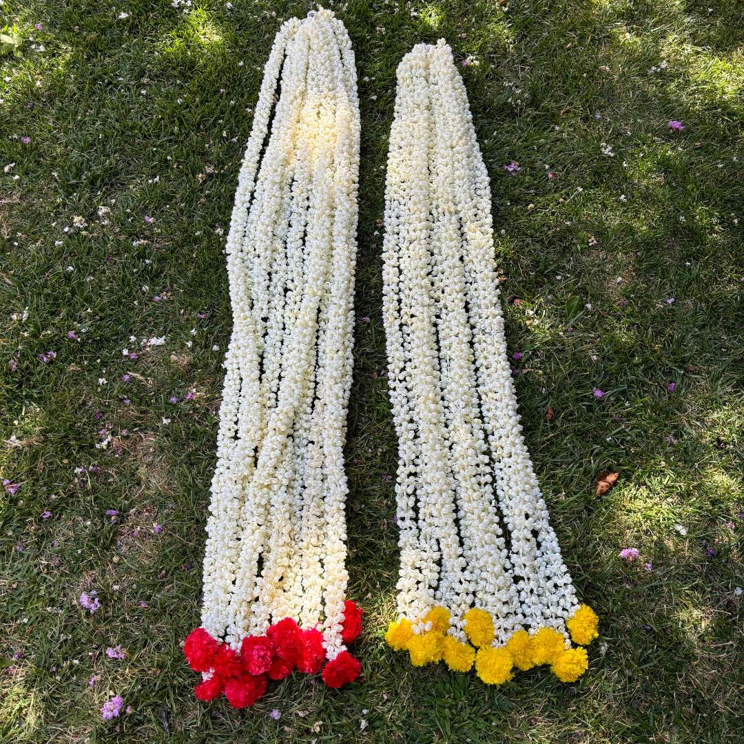 Mogra Jasmine Garland Set of 10 with Marigold Buds - 5FT or 2FT