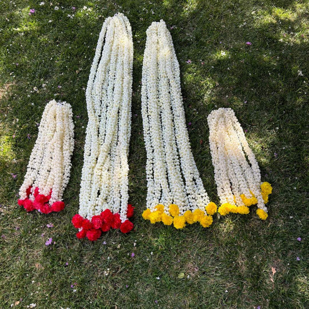 Mogra Jasmine Garland Set of 10 with Marigold Buds - 5FT or 2FT