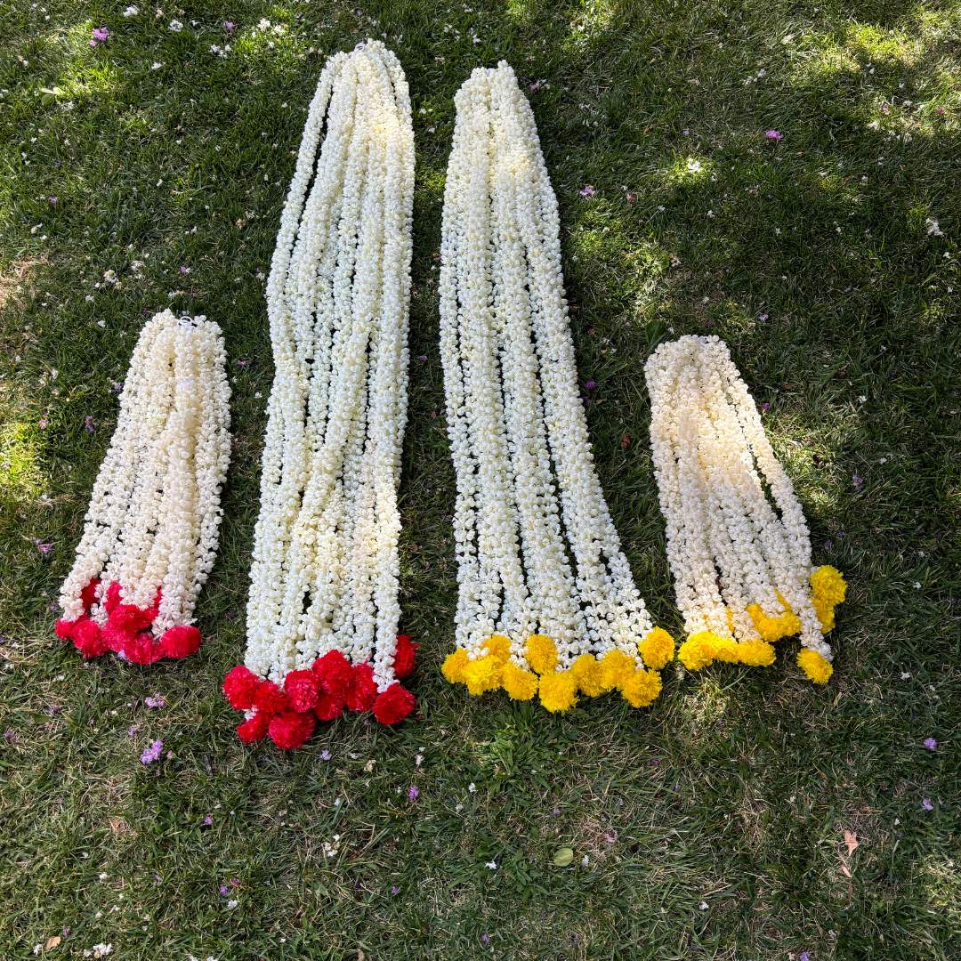 Mogra Jasmine Garland Set of 10 with Marigold Buds - 5FT or 2FT