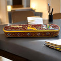 Hand-Painted Wooden Pen Box - 9-Inch Rajasthani Hunt Scene