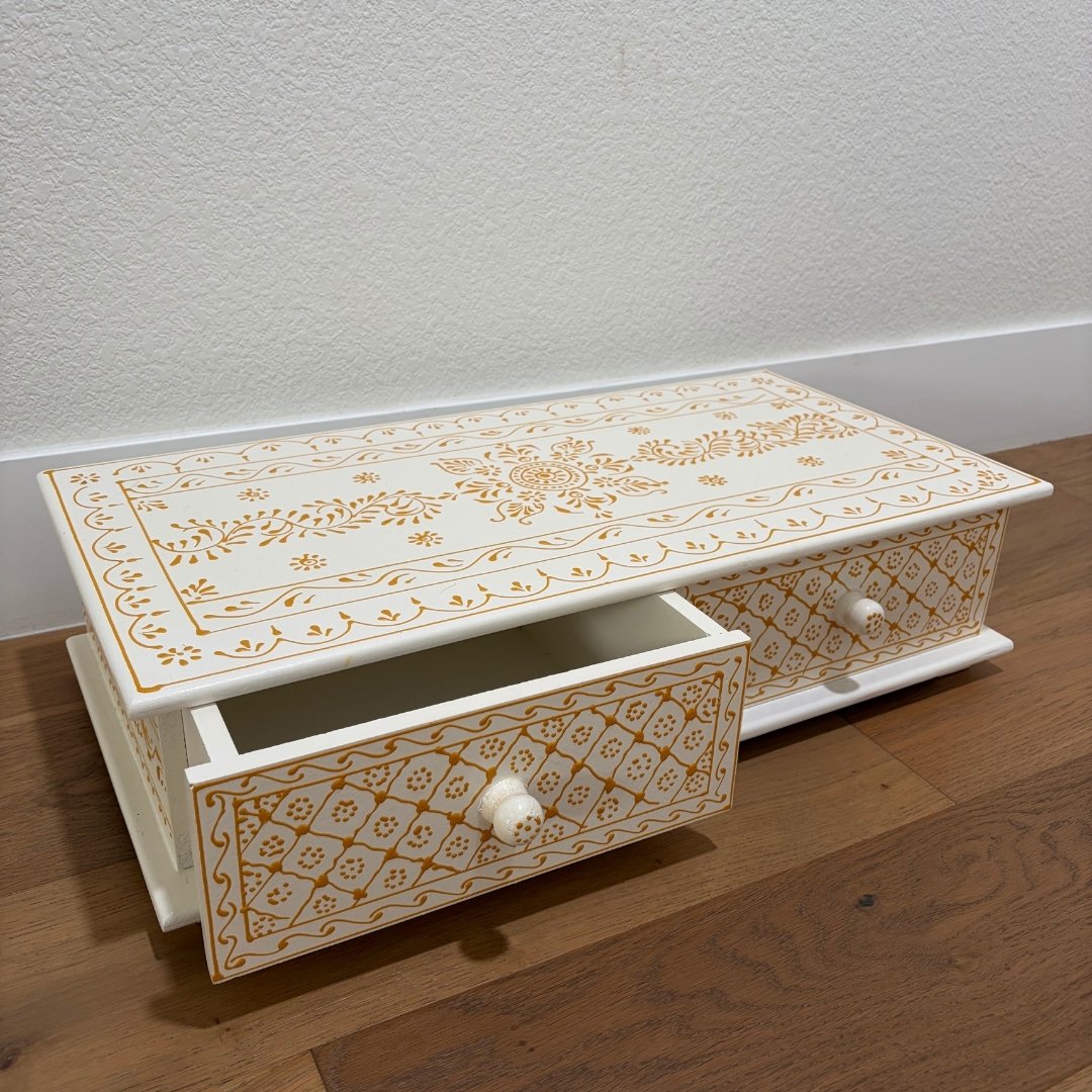 White Wooden Pooja Mandir with Brass Bells & Doors