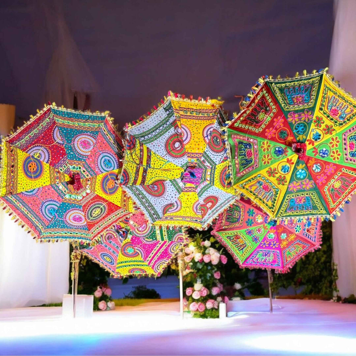 Bandhani Cotton Parasols - Decorative Umbrellas, Sets of 5-25