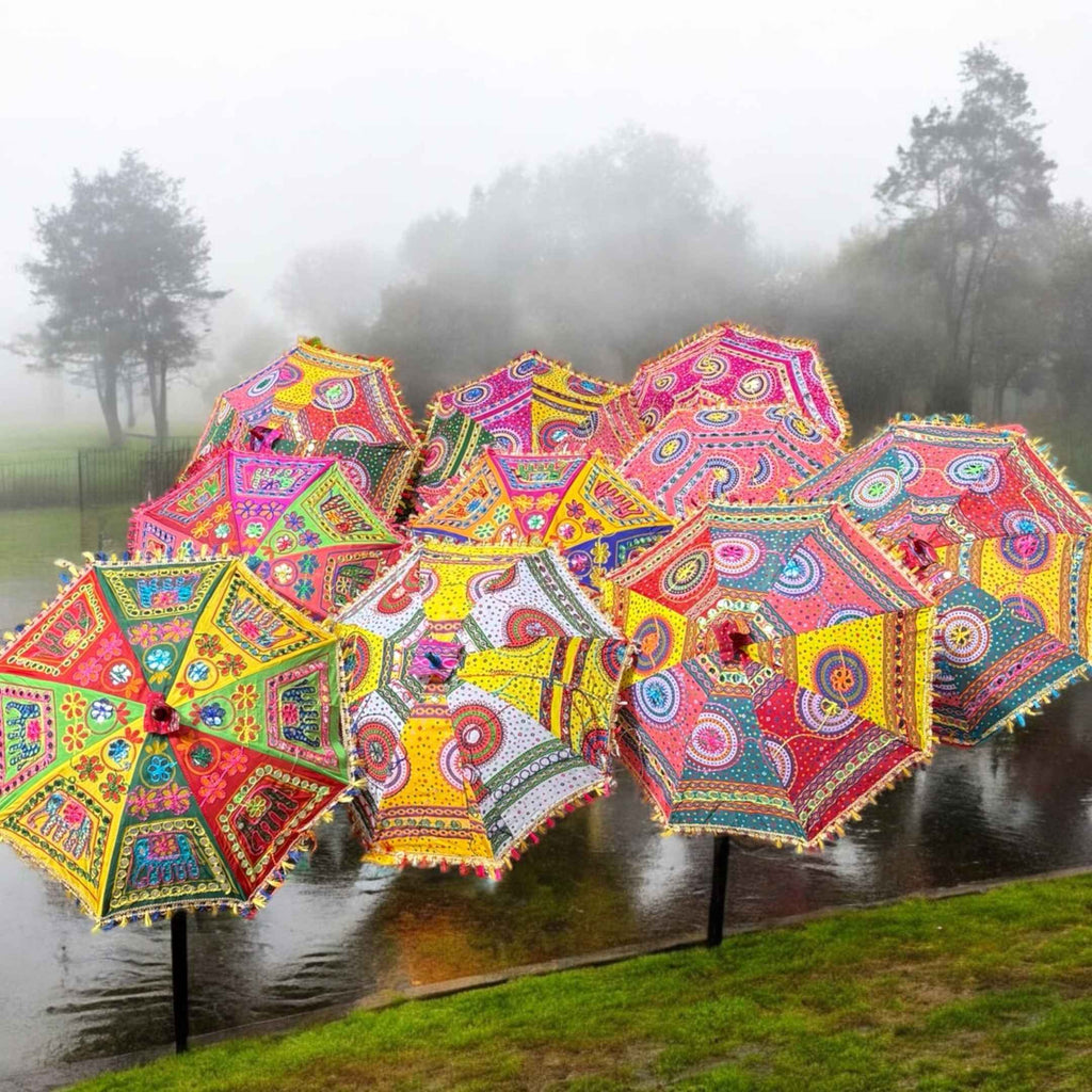Bandhani Cotton Parasols - Decorative Umbrellas, Sets of 5-25