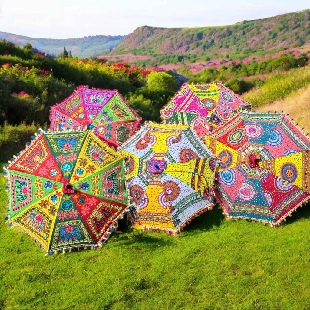Bandhani Cotton Parasols - Decorative Umbrellas, Sets of 5-25