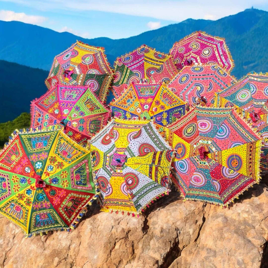 Bandhani Cotton Parasols - Decorative Umbrellas, Sets of 5-25