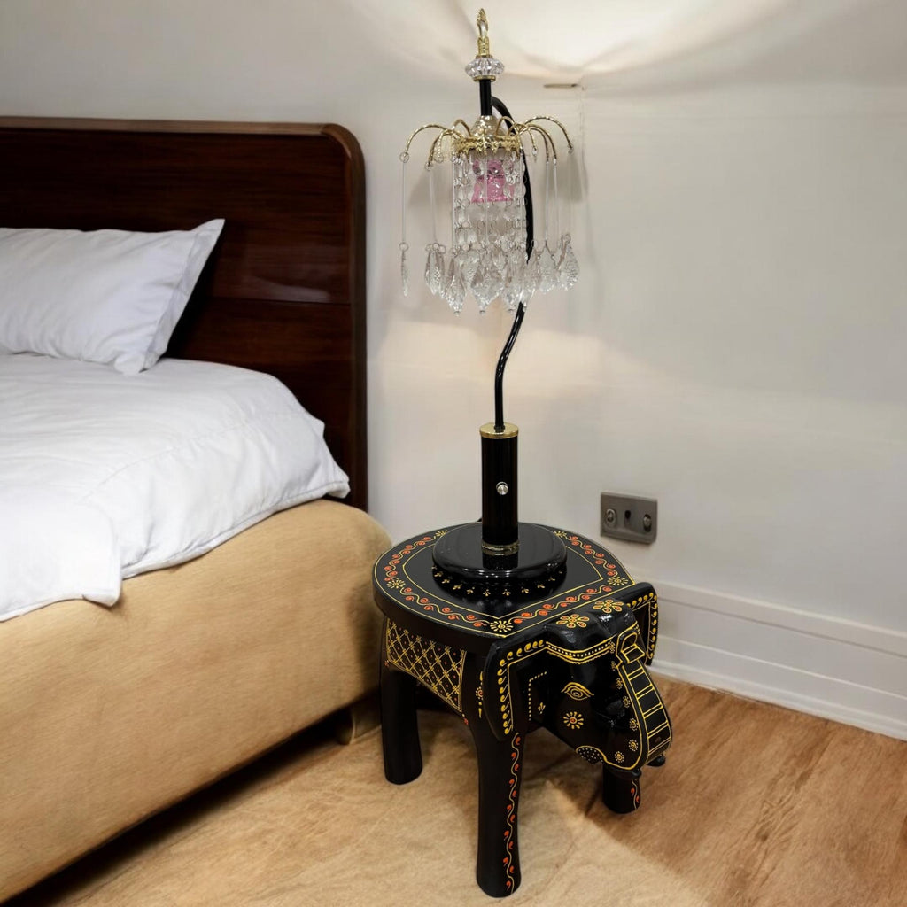 Elephant Stool Side Table - Black Hand-Painted Mango Wood