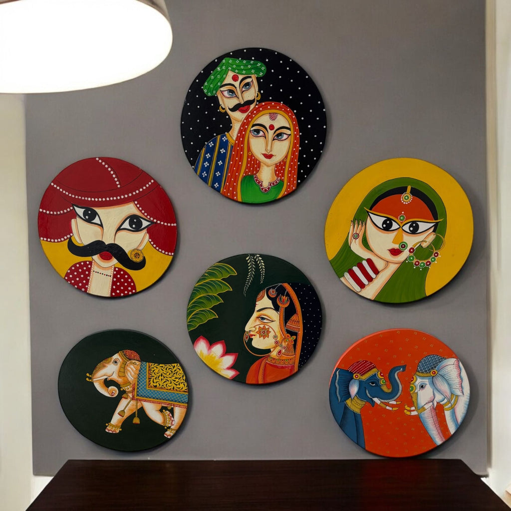 Boho Wall Plate - 10-Inch Hand-Painted Portraits & Elephants