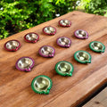 Colourful Metal Diya Set of 12 - 3in Red, Pink & Green Diyas