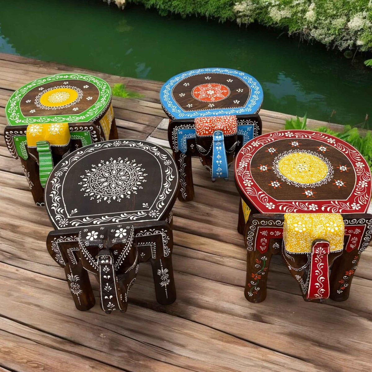 Elephant Stool Side Table - Dark Brown Wood, 4 Designs